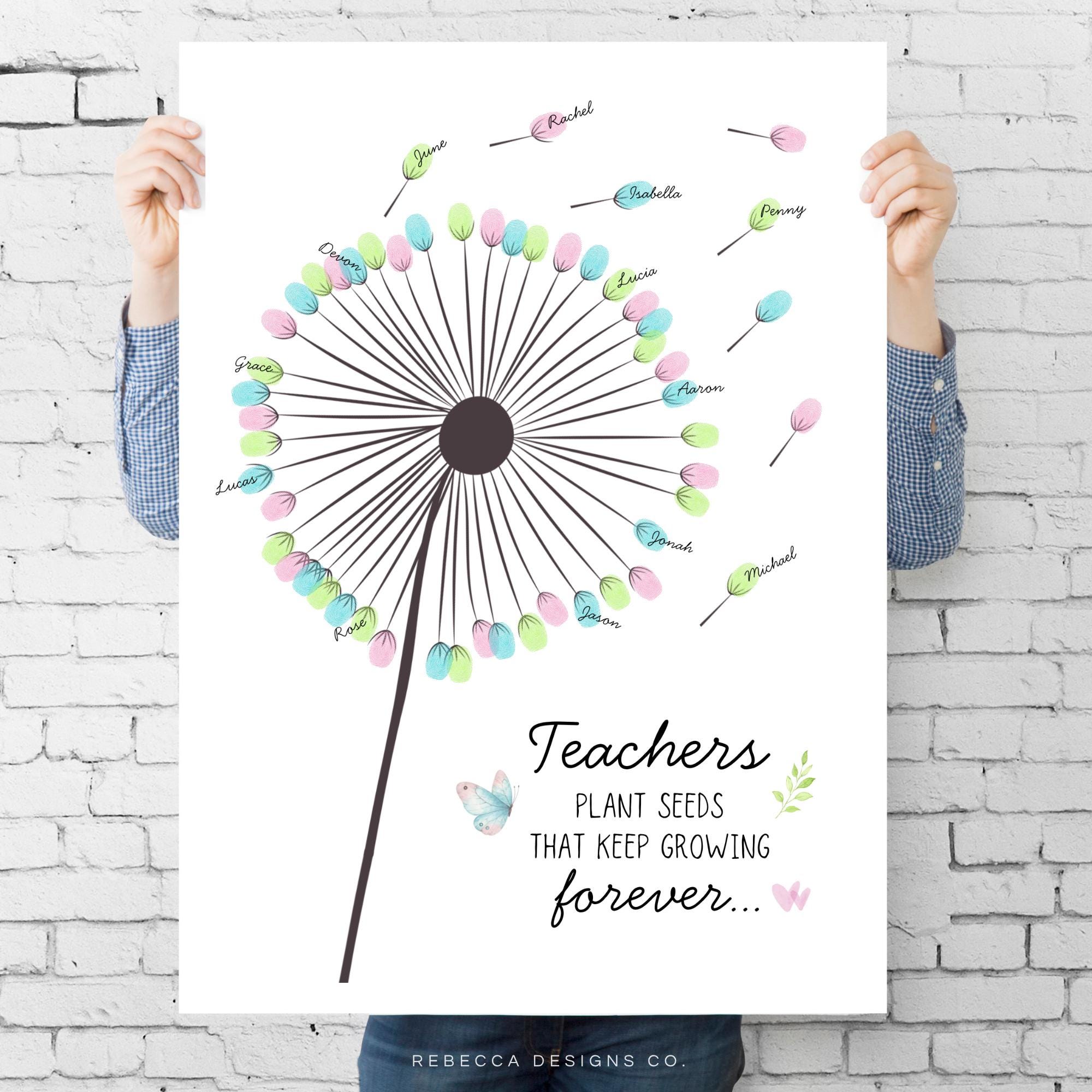 Teacher Appreciation Fingerprint Dandelion Gift Printable Dandelion ...