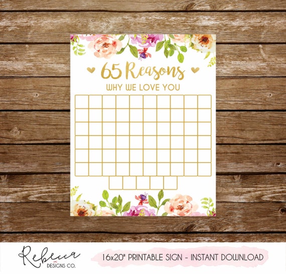 65 reasons why we love you sign 65 birthday sign 65 birthday party idea 65 woman birthday guestbook sign printable 65 birthday printable 237 Il_570xn