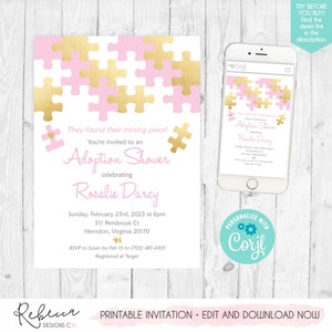 Adoption baby shower invitation adoption party puzzle invitation baby shower puzzle foster home invitation girl adoption invitation 344 image 2