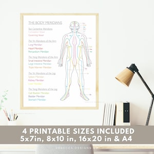 The Body Meridians Printable Poster Acupuncture Chart the 12 Meridians ...
