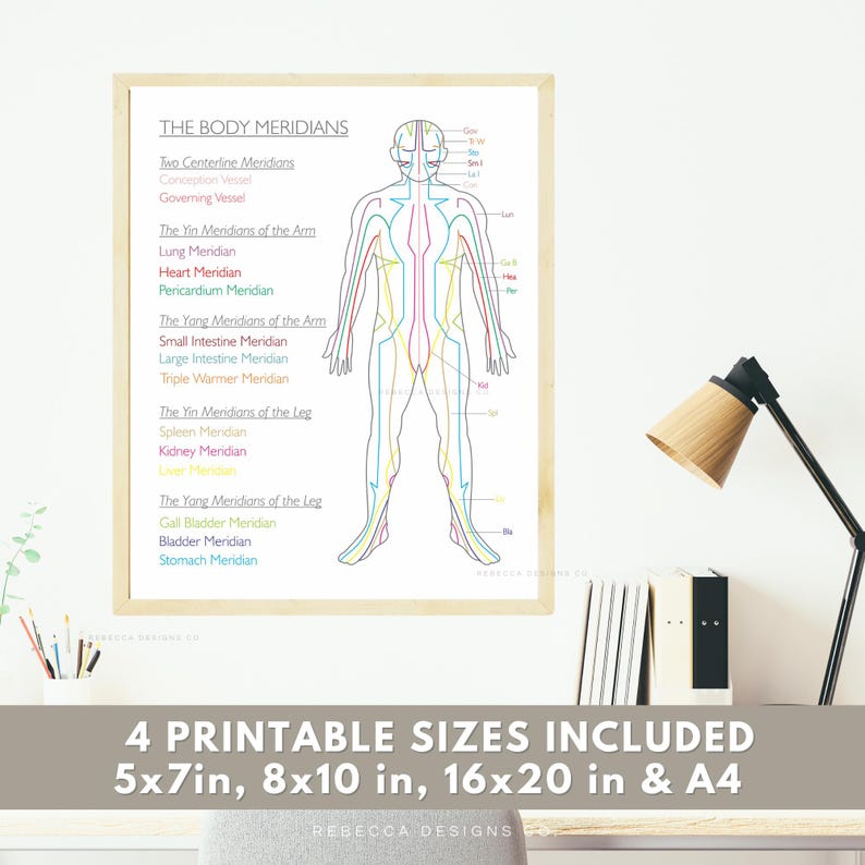 The Body Meridians Printable Poster Acupuncture Chart the 12 Meridians ...