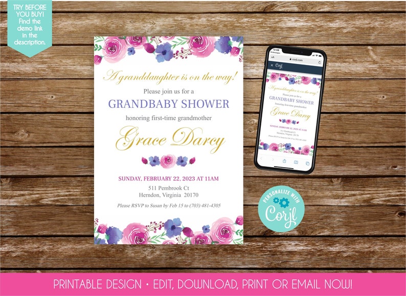 Grandmother Baby Shower Invite Grandbaby Shower Invitation Grandma Baby Shower Granmom Shower Invite Printable Invitation Grandma To Be 313 image 1