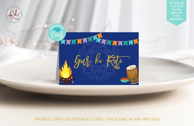 Lohri food tents printable lohri place cards Lohri favor tags editable punjabi celebration Lohri decor First Lohri favor tag lohri party 300 image 2