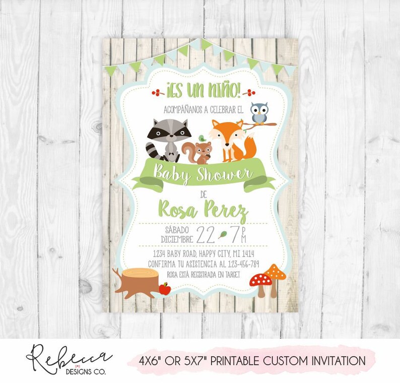 Invitacion Baby Shower Espanol Boy In Spanish Invite Woodland Imprimible En Español Invitation Niño Zorro 191