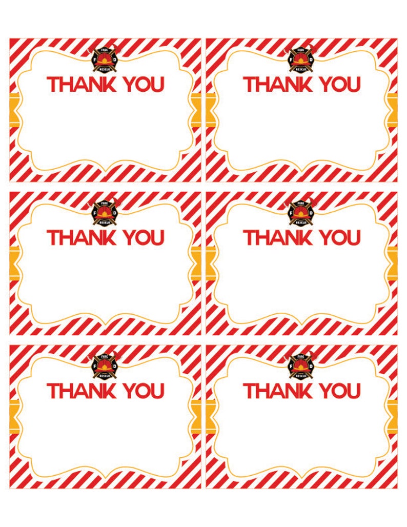 Firemen Thank You Card Firefighter Thank You Card Printable Etsy