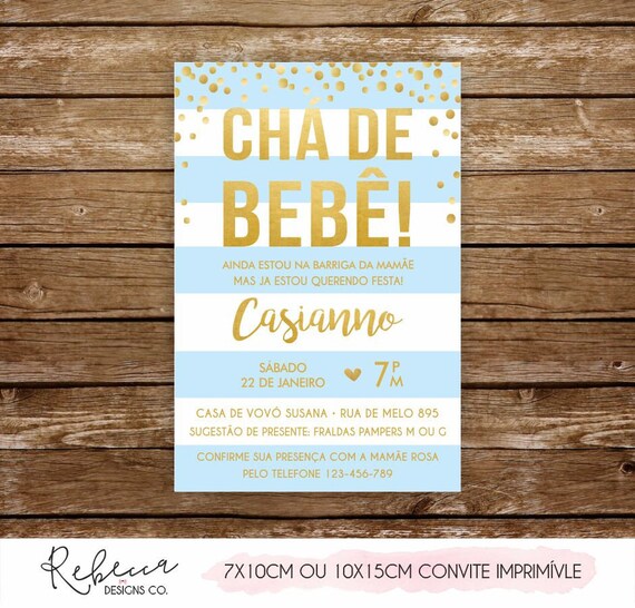 Convite De Cha De Bebe Imprimivel Baby Shower Invitation In Etsy