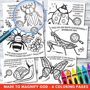 Pagine da colorare ingrandite VBS, set stampabile di 6 per bambini, scuola domenicale, chiesa, versetti della Bibbia, scuola biblica religiosa, campeggio VBS