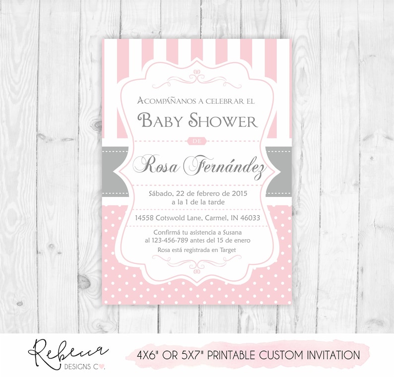 Spanish baby shower invitation girl baby shower in spanish invite invitacion imprimible en español invitacion baby shower nena rosa 124 image 1