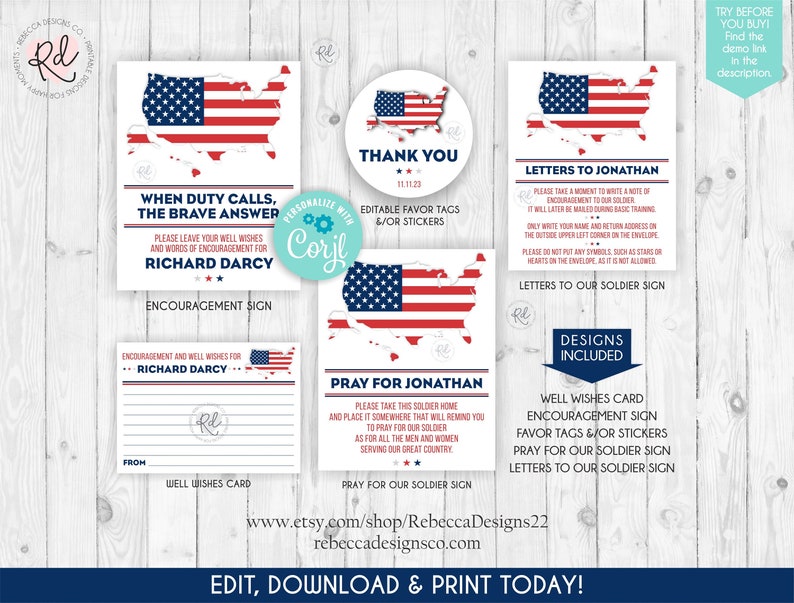 Military Party Bundle Encouragement Set Printable USA Flag Military Decor Training Going Away Patriotic Party Deployment Farewell Party 328 image 1