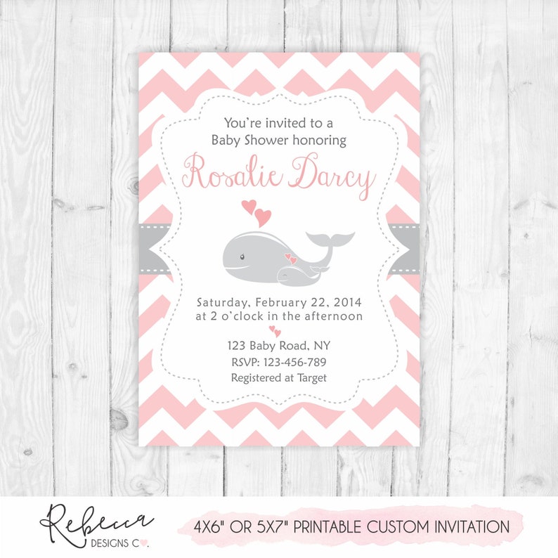 Whale Baby Shower Invitation Printable Girl Baby Shower Invite Etsy