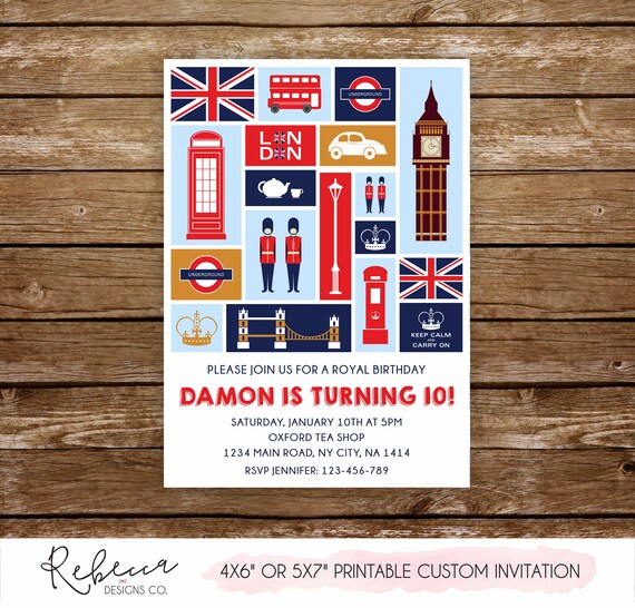 London invitation England invitation printable London birthday party England party UK invitation London baby shower London tea party 293 Il_570xn
