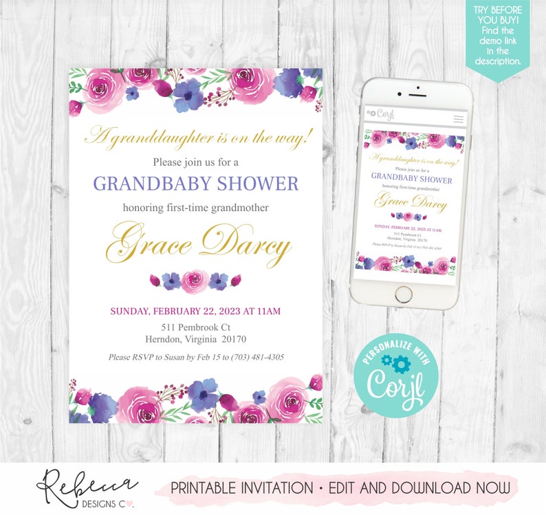 Grandmother Baby Shower Invite Grandbaby Shower Invitation Grandma Baby Shower Granmom Shower Invite Printable Invitation Grandma To Be 313 image 3