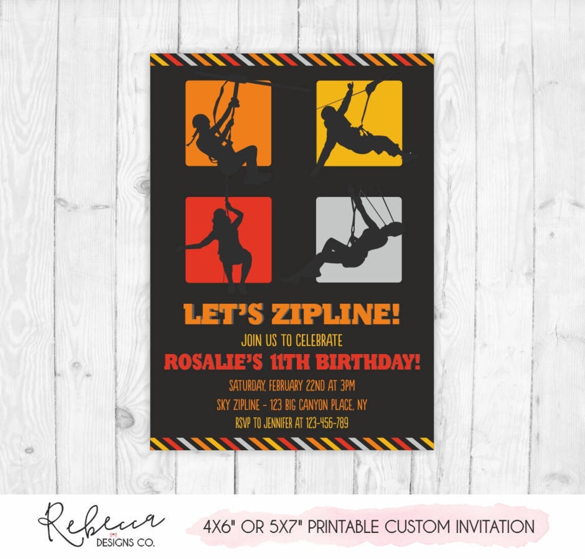Zipline Invitation Zipline Birthday Invitation Printable Zip Etsy