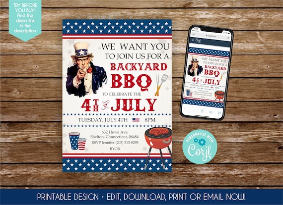 Fourth of july invitation uncle sam 4th of july bbq invitation 4th july invitation bbq invitation independence day bbq invitation usa flag