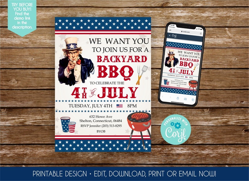 Fourth of july invitation uncle sam 4th of july bbq invitation 4th july invitation bbq invitation independence day bbq invitation usa flag