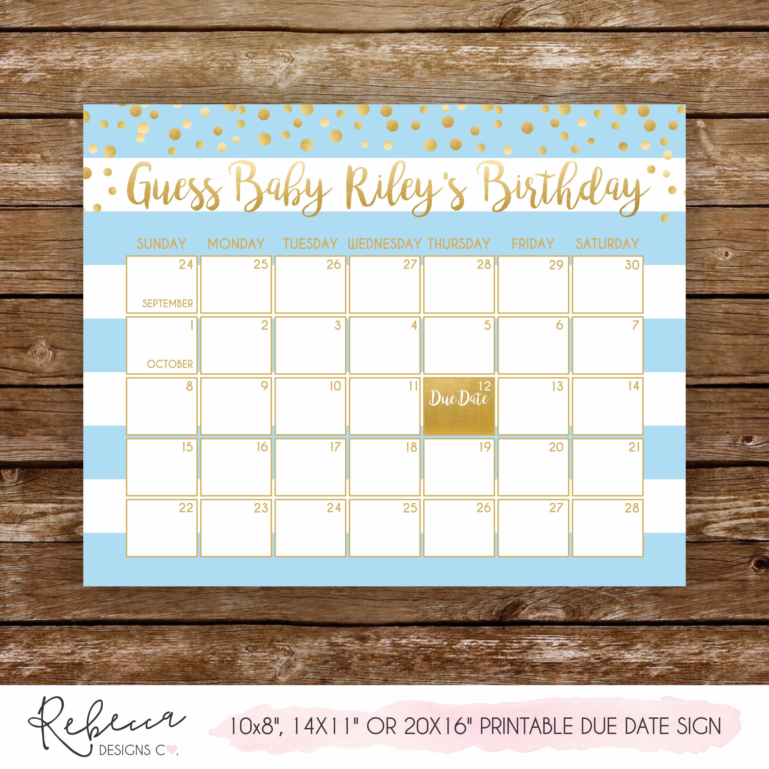 Guess the Due Date Shower Calendar Printable Blue Guess Etsy