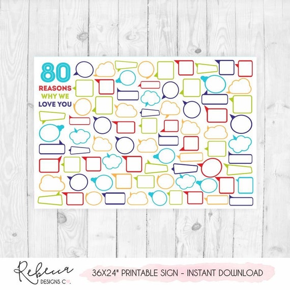 80 reasons why we love you sign 80 birthday sign 80 birthday party idea 80 woman birthday gift printable 80 birthday card printable sign 306 Il_570xn