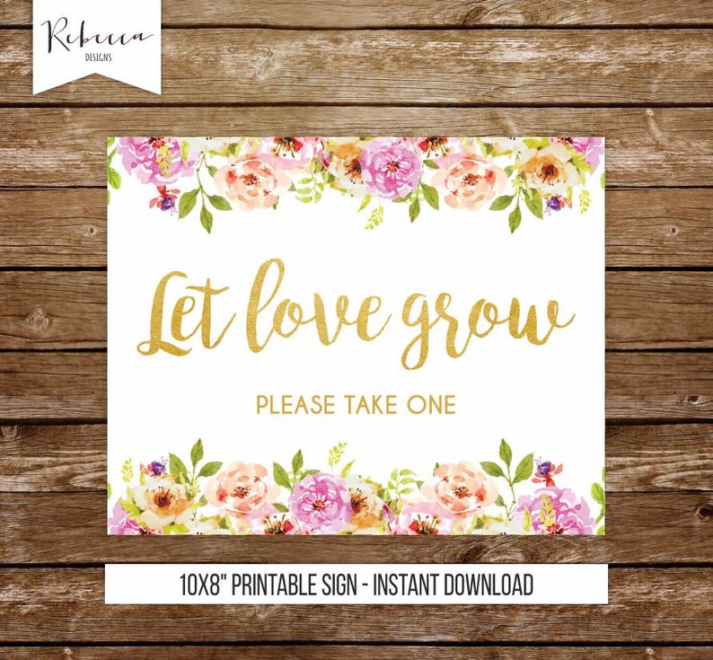 Let love grow sign printable sign floral wedding sign bridal shower succulent favor wedding favor sign favor table sign plant favor 237 image 1