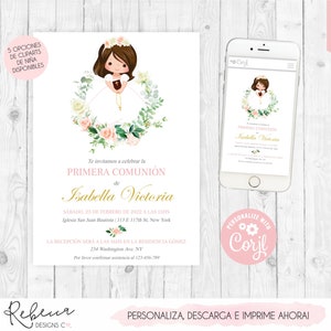 Invitacion de comunion niña imprimible fiesta primera comunion nina invitacion rosa first communion girl in spanish comunion en español image 2