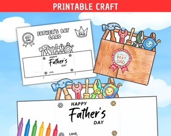 Cartão para o Dia dos Pais para Imprimir, Artesanato para o Dia dos Pais para Crianças, Cartão Caixa de Ferramentas para Colorir para Crianças, Artesanato para o Dia dos Pais na Educação Infantil, Cartão DIY para o Dia dos Pais