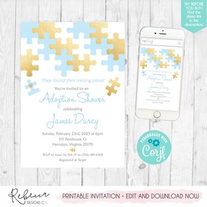 Boy Adoption Shower Invitation Foster Parents Boy Printable Adoption Party Invite Foster Shower Baby Puzzle Invite Adoption Celebration 344 image 2