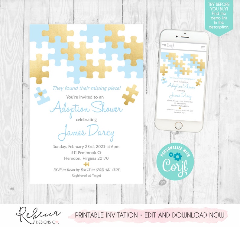 Boy Adoption Shower Invitation Foster Parents Boy Printable Adoption Party Invite Foster Shower Baby Puzzle Invite Adoption Celebration 344 image 2