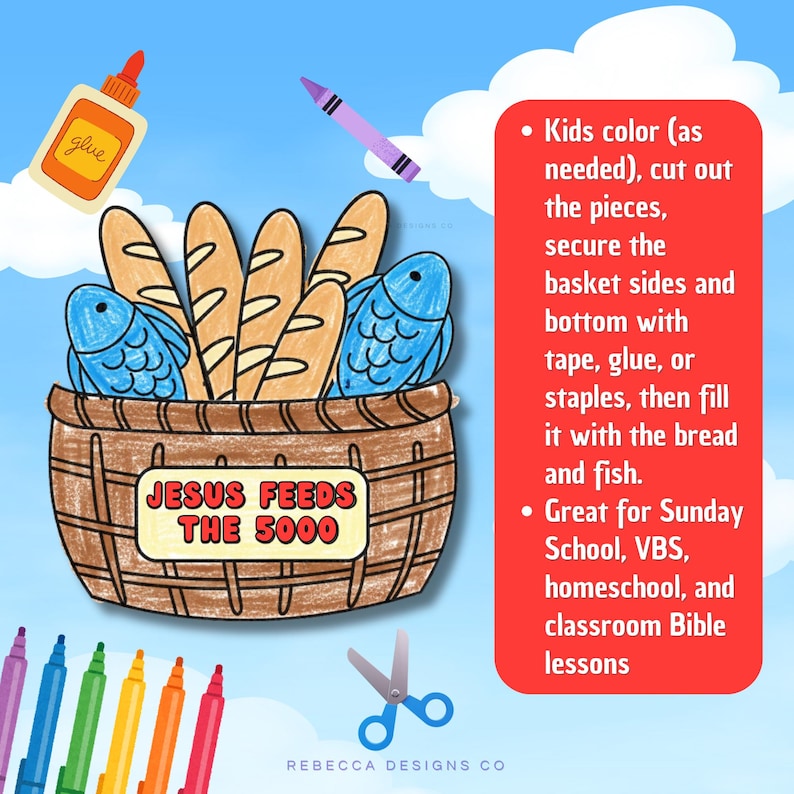 Jesus Feeds the 5000 Craft Printable Sunday School Activity Loaves and ...