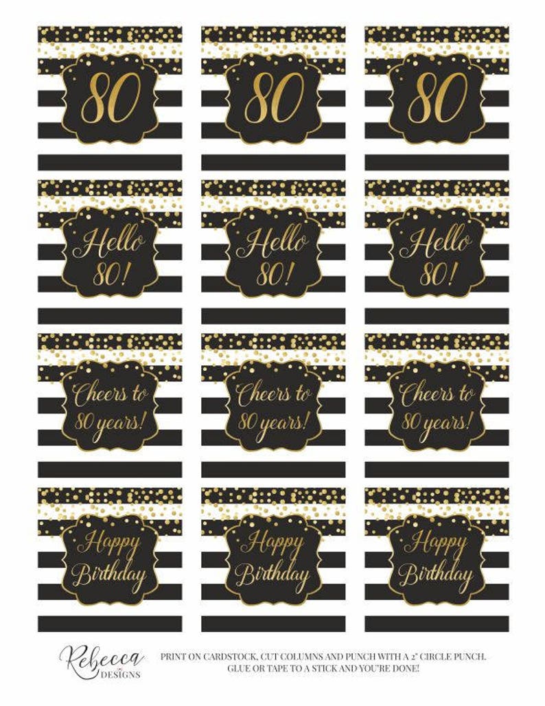 80th Birthday Cupcake Toppers Printable 80 Birthday Toppers - Etsy