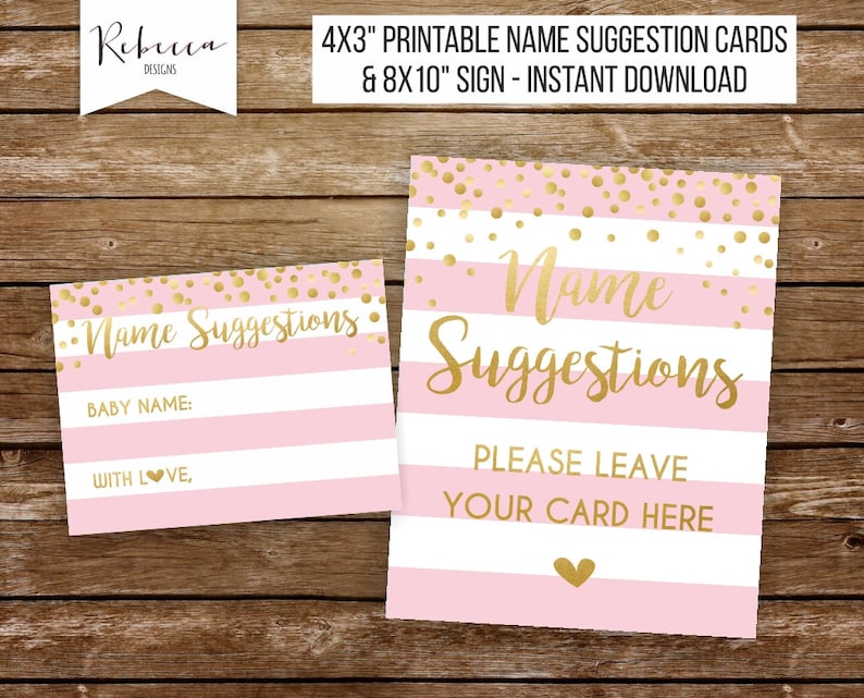 Name Suggestion Cards Baby Shower Card Printable Baby Name Etsy