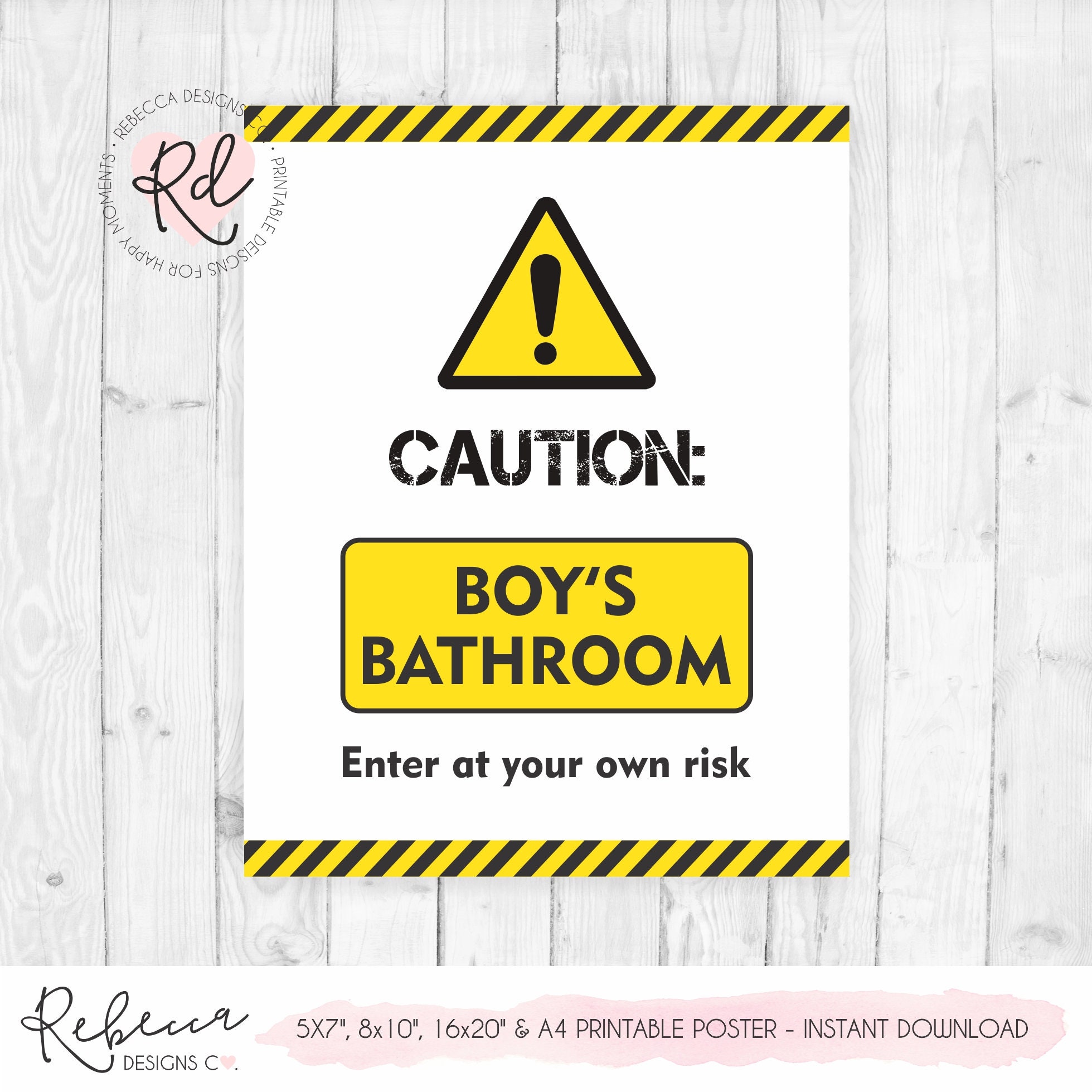 Caution kids bathroom sign boys bathroom sign printable poster | Etsy