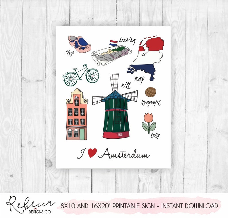 Amsterdam poster printable Amsterdam sign Amsterdam print | Etsy