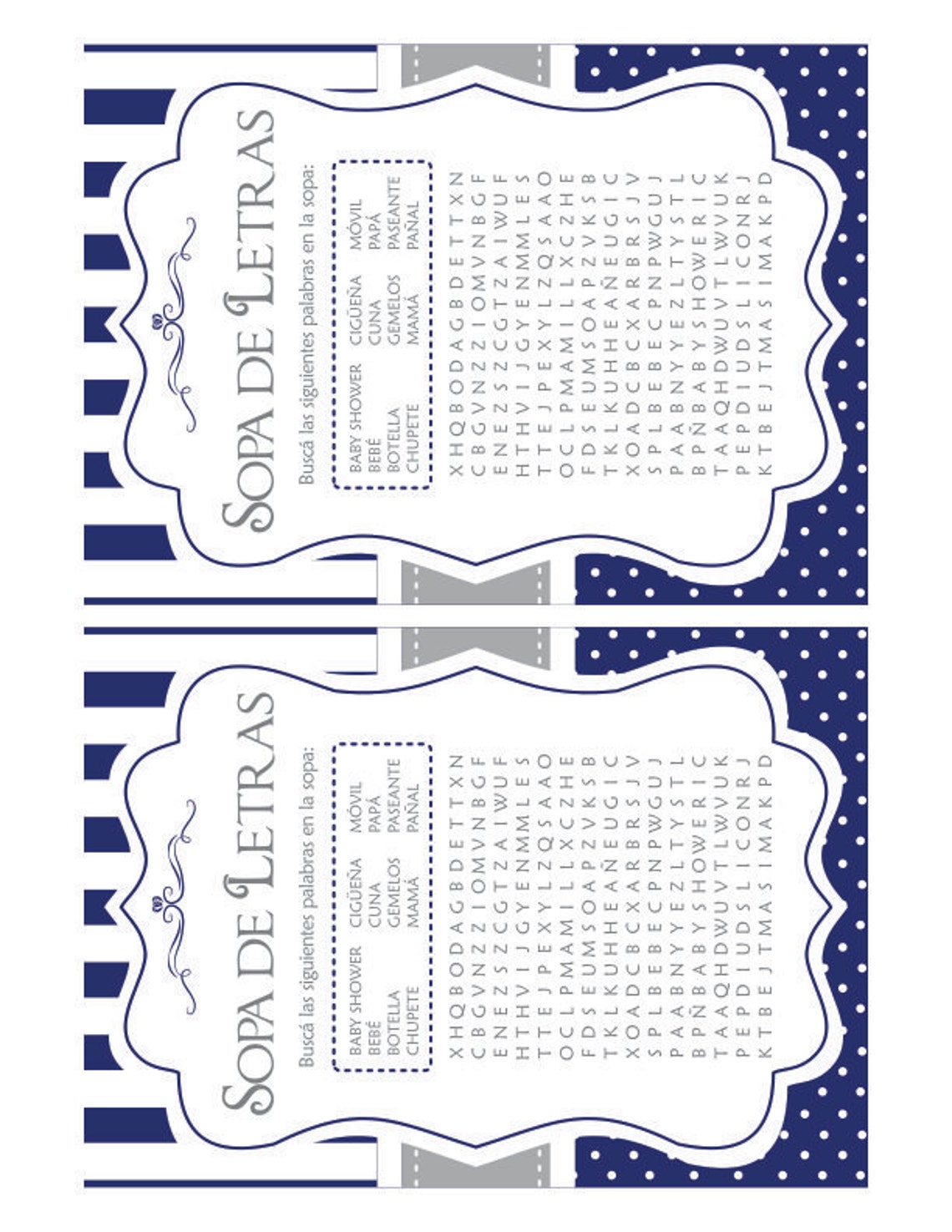 Wordsearch Game in Spanish Baby Shower in Spanish Español Etsy