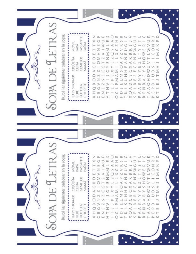 Wordsearch Game in Spanish Baby Shower in Spanish Español Etsy