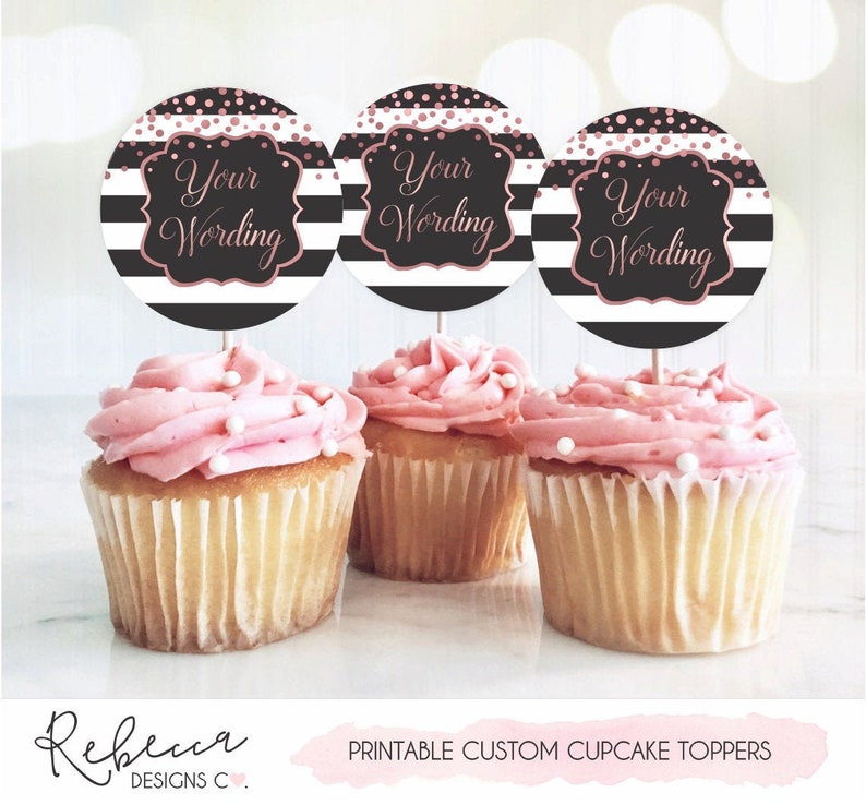 Personalized Rose Gold Cupcake Toppers Printable Birthday Etsy