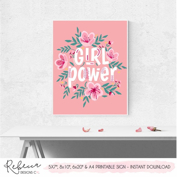 Girl power poster printable girl power print women illustration wall art feminist poster girl power sign you go girl the future is female Il_570xn