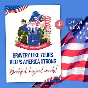 Carte commémorative du jour de remerciement Carte de remerciement pour la fête des anciens combattants Merci pour votre service Cartes patriotiques militaires imprimables Merci bravoure des soldats 328