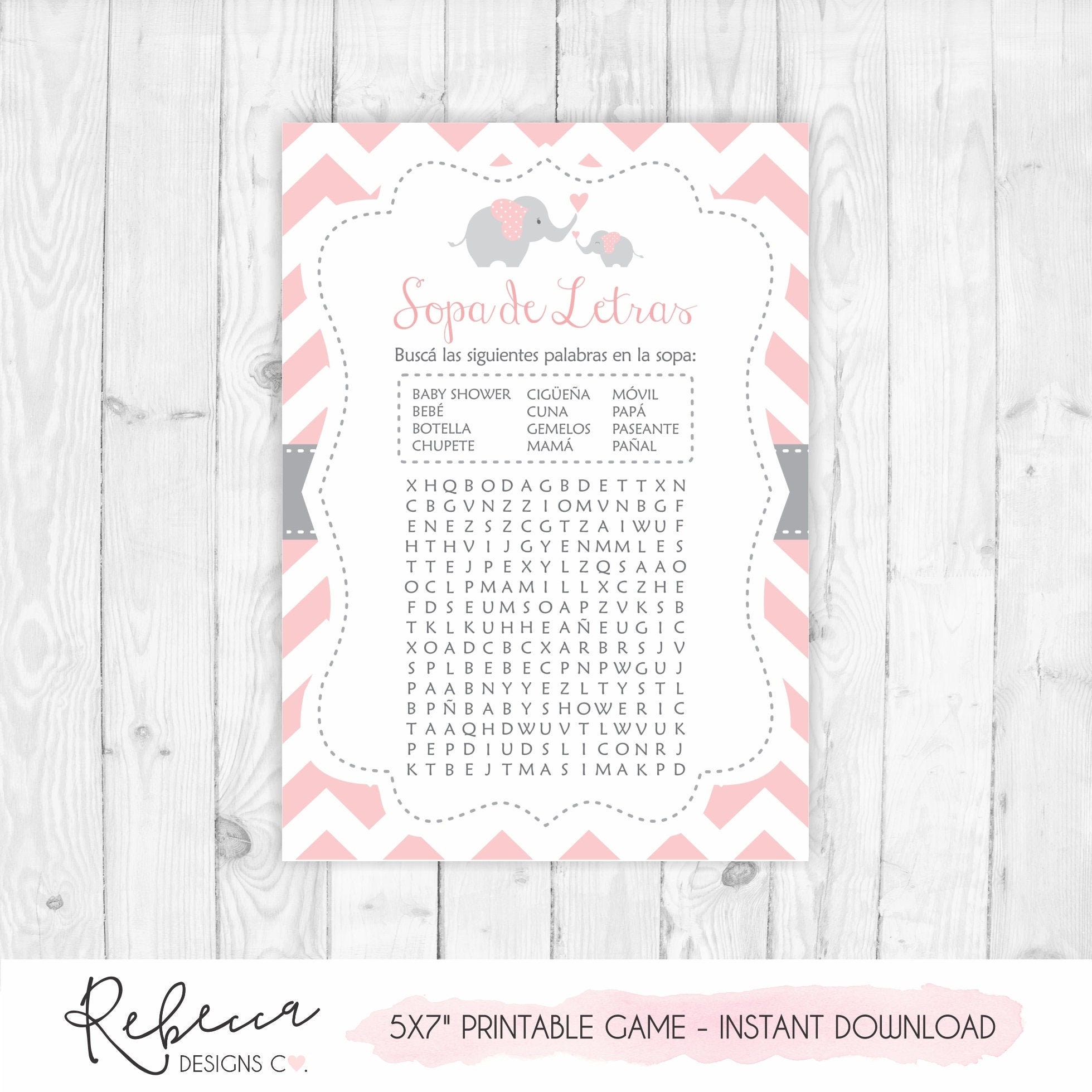 Wordsearch Game in Spanish Baby Shower in Spanish Español Juegos Baby Shower Printable Espanol