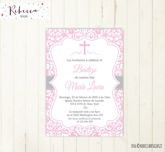 Baptism invitation in spanish invitacion de bautizo niña imprimible rosa first invitacion comunion en español digital file 165 Il_570xn