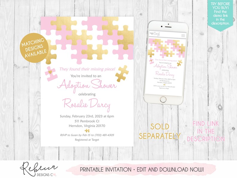 Boy Adoption Shower Invitation Foster Parents Boy Printable Adoption Party Invite Foster Shower Baby Puzzle Invite Adoption Celebration 344 image 4