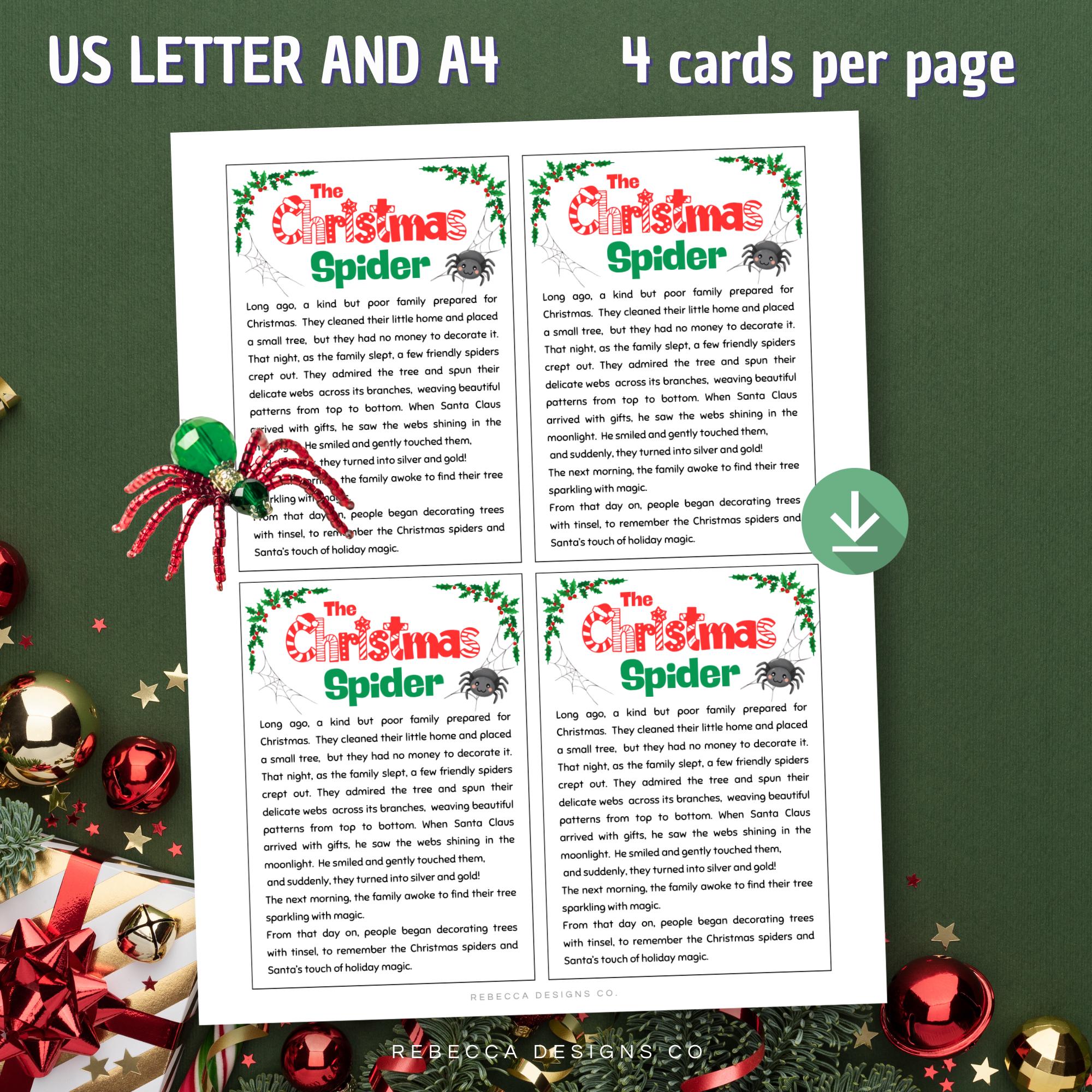 Christmas Spider Tags Printable Legend of the Christmas Spider Cards