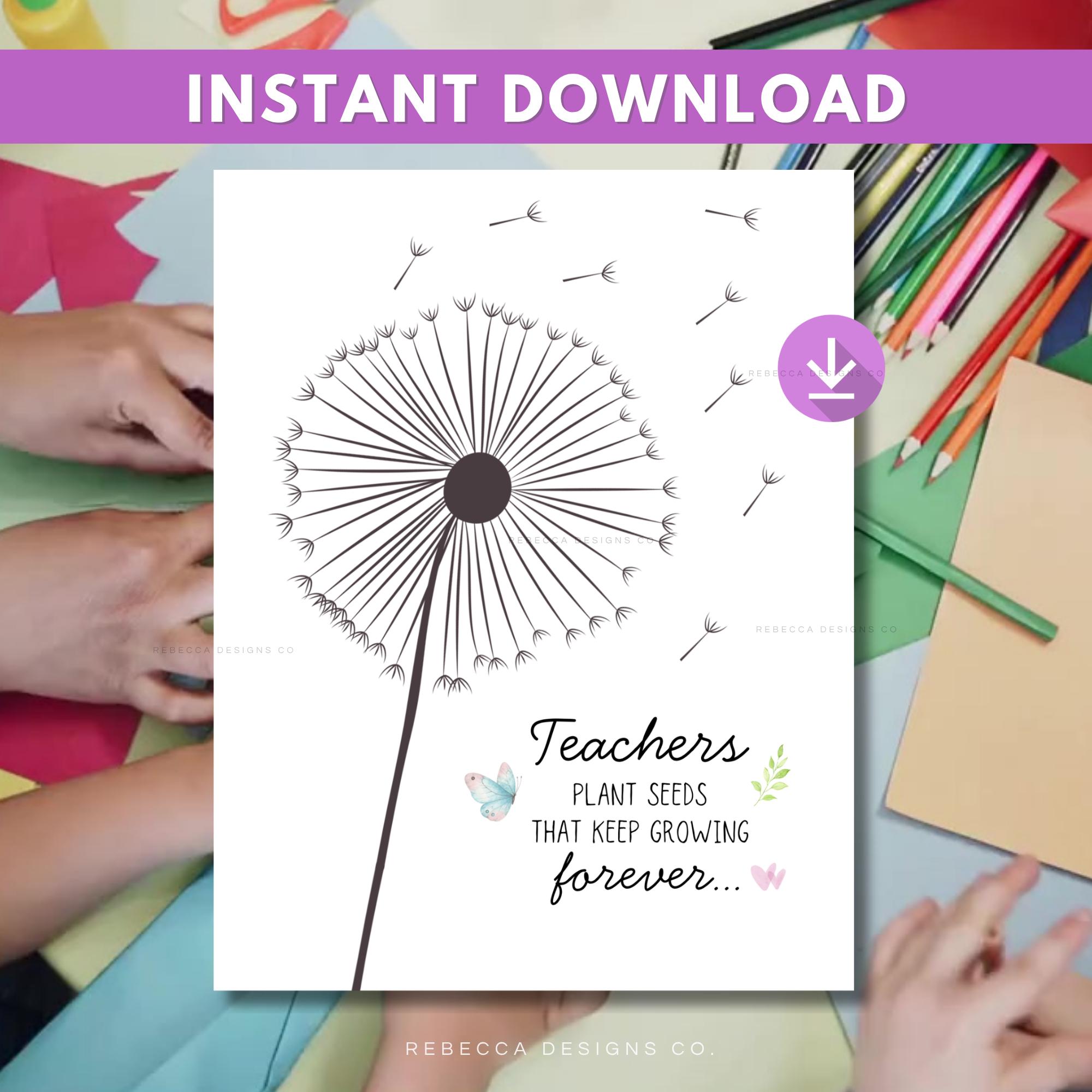 Teacher Appreciation Fingerprint Dandelion Gift Printable Dandelion ...