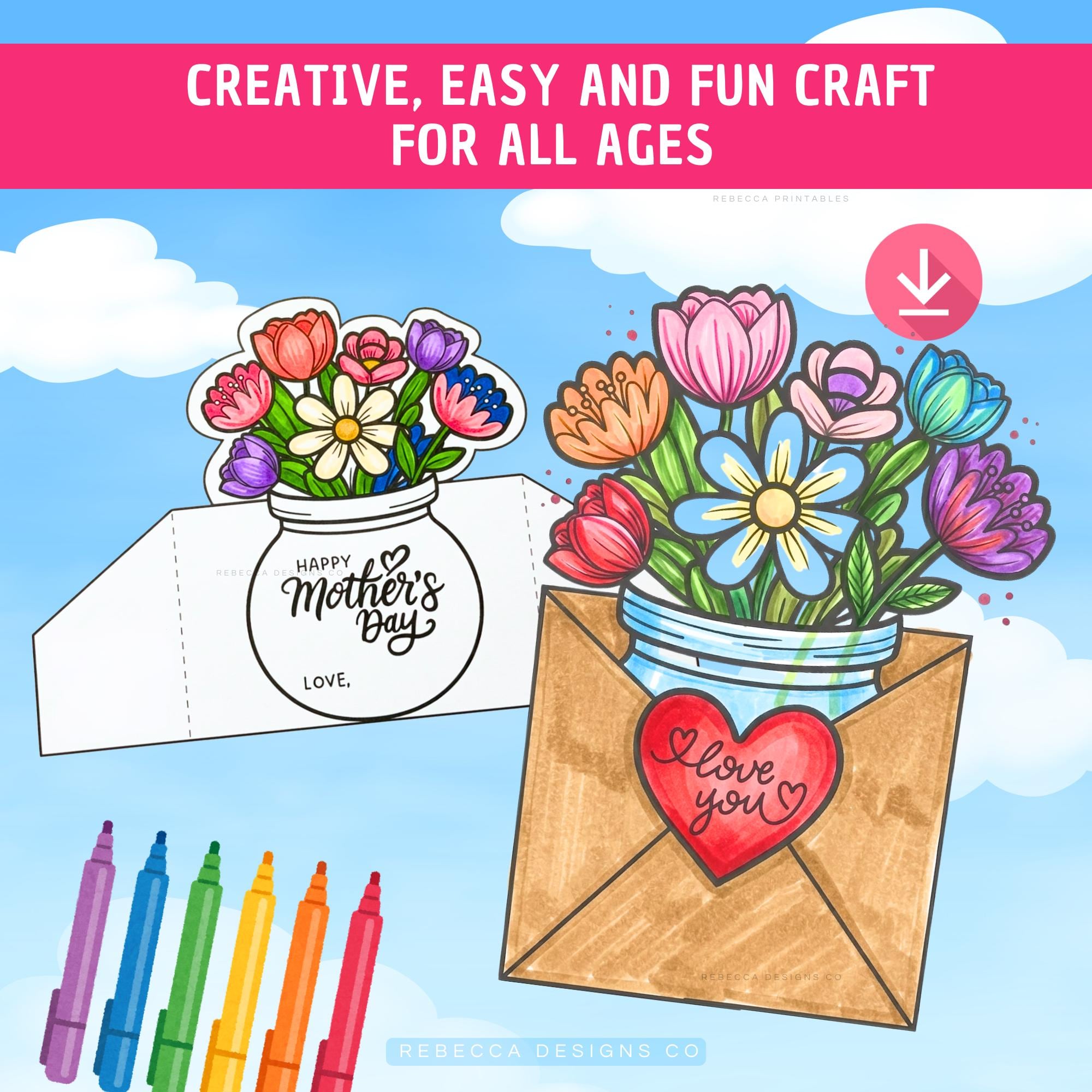 Mother's Day Card Printable Mothers Day Craft for Kids Flower Card ...