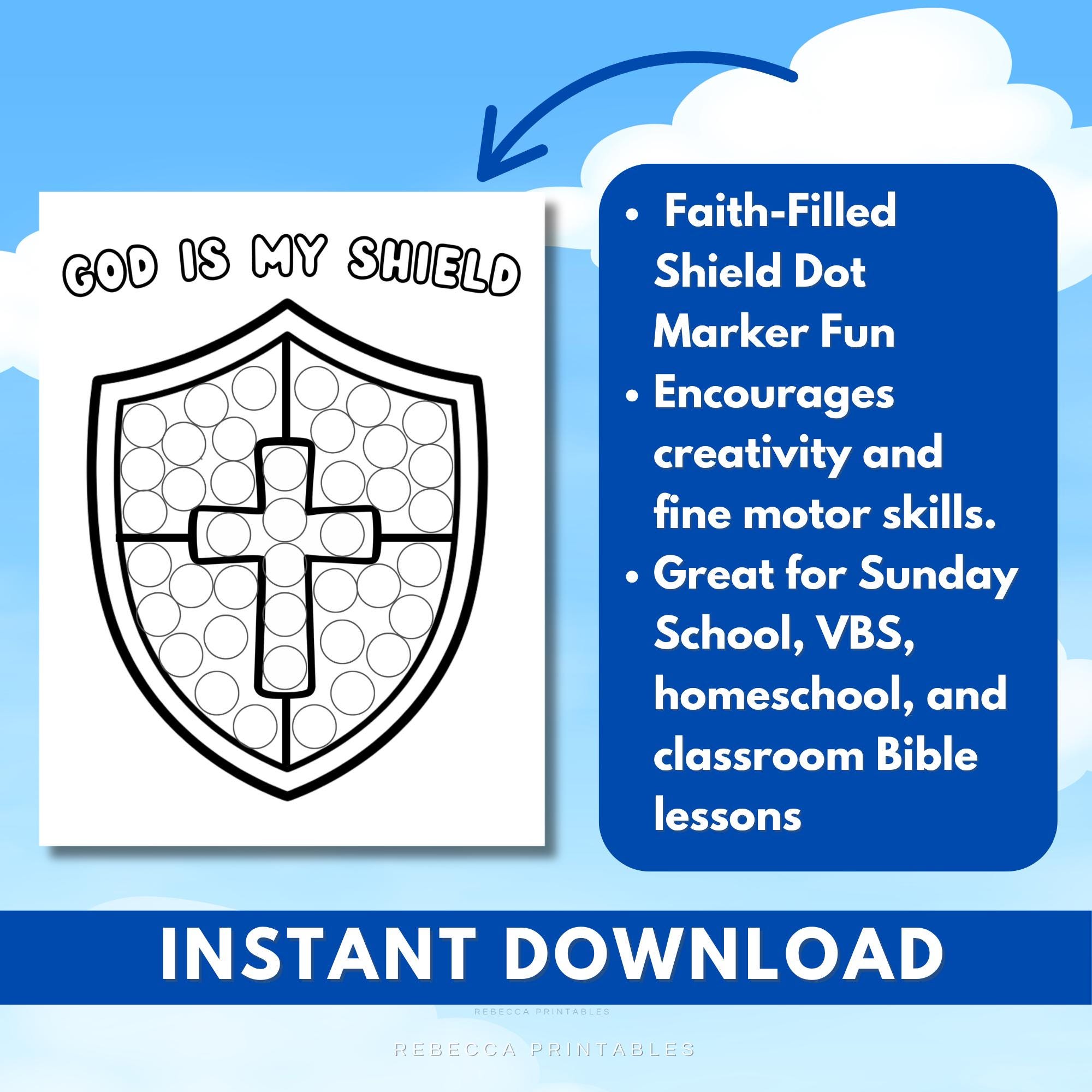 God is My Shield Dot Marker Page Shield of Faith Dot Marker Craft ...