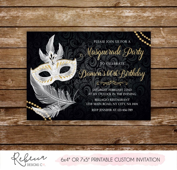 Masquerade invitation masquerade ball invitation masquerade party invite printable black and white party birthday masquerade invitation 243 Il_570xn