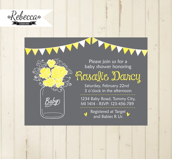neutral baby shower invitation co ed baby shower yellow and grey baby shower mason jar baby shower brunch tea party girl boy printable Il_570xn