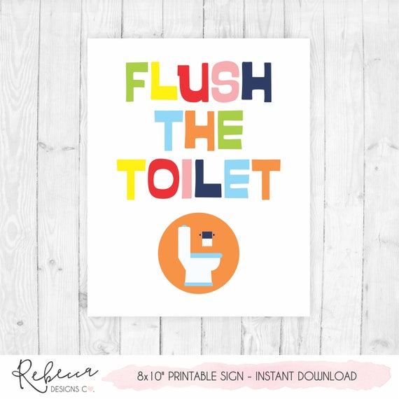 Flush the Toilet Sign Boy Bathroom Wall Decor Children Etsy Australia