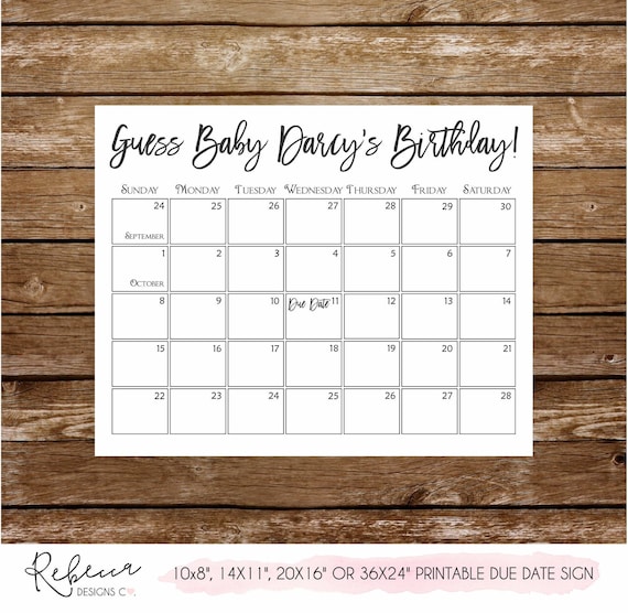 Baby shower birth date guessing game top