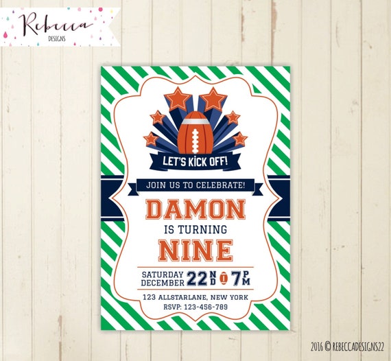 Football invitation football birthday party rugby invitation sports boy birthday green and navy sports invitation football party boy 183 Il_570xn