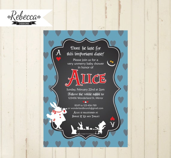 Alice In Wonderland Baby Shower Baby Shower Invitation Tea Party Alice In Wonderland Baby Shower Baby Shower Invitation Tea Party