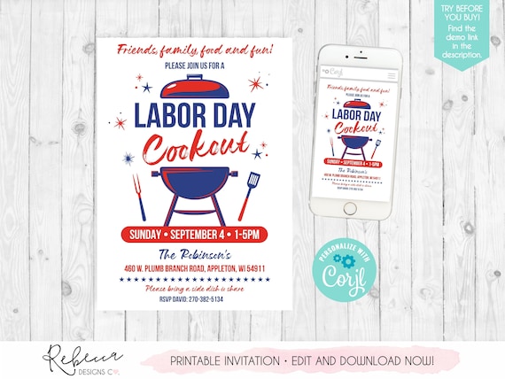 Labor day cookout invitation labor day bbq invitation template labor day party labor day invite labor day birthday labor day printable flyer Il_570xn
